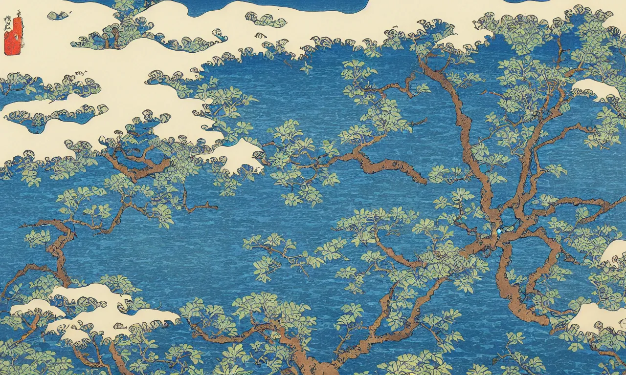 Prompt: hervey bay, painting by hokusai