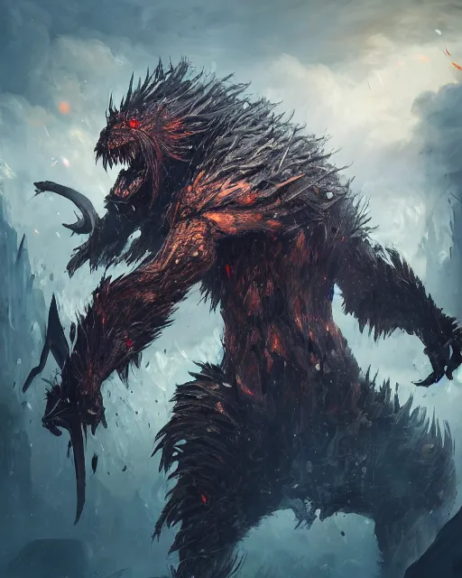 Prompt: oil painting of Angry Anthropomorphized Fish Berserker, wearing fur armor, claws, sharp focus, attack pose, fantasy style, octane render, volumetric lighting, 8k high definition, by greg rutkowski, highly detailed, trending on art Station, magic the gathering artwork, burning Battlefield background, centered