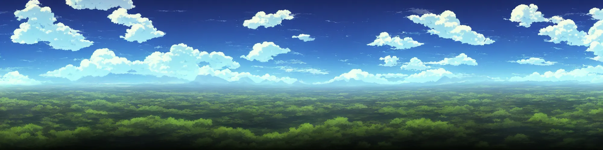 Image similar to panorama view of the sky. matte painting, anime, studio ghibli. professional digital painting, artstation, concept art, smooth, beautiful, cinematic. no mountains and trees.