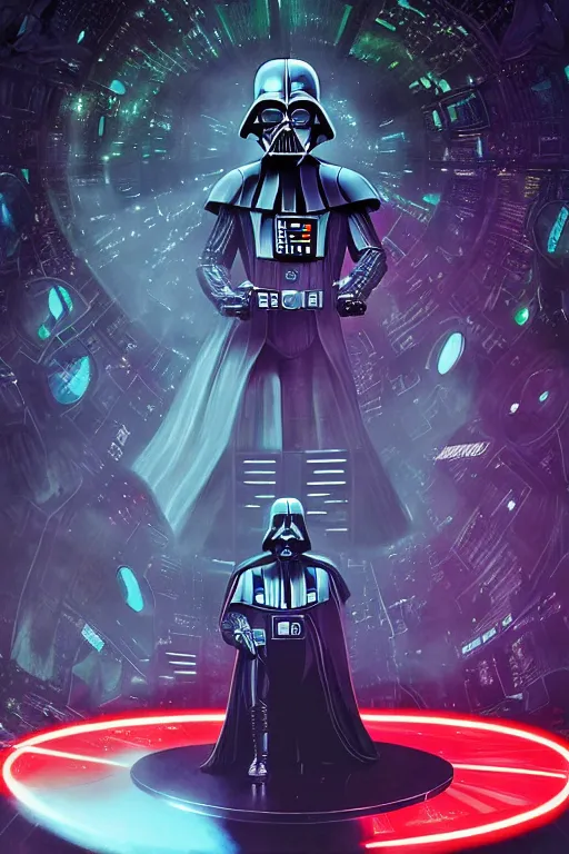 Image similar to darth vader dj standing on a giant science fiction turntable at a deathstar rave, digital art, winning award masterpiece, fantastically beautiful, illustration, dan mumford, moebius, artgerm, wlop 8 k