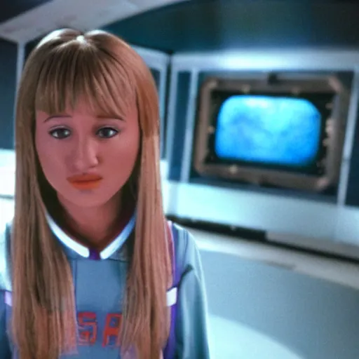 Prompt: young hannah montana as a dabo girl in quark's bar on deep space nine, 3 5 mm photography, highly detailed, cinematic lighting, 4 k