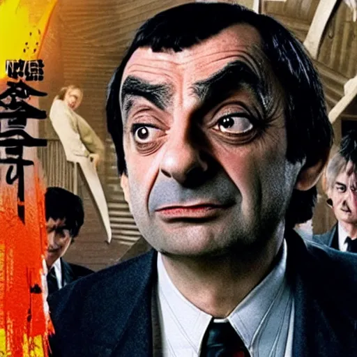 Image similar to film still of Mr Bean in Kill Bill