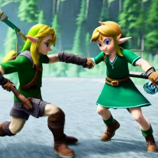 Image similar to real photo, zelda dancing with link, hyper realistic, 4 k octan render, unreal 5