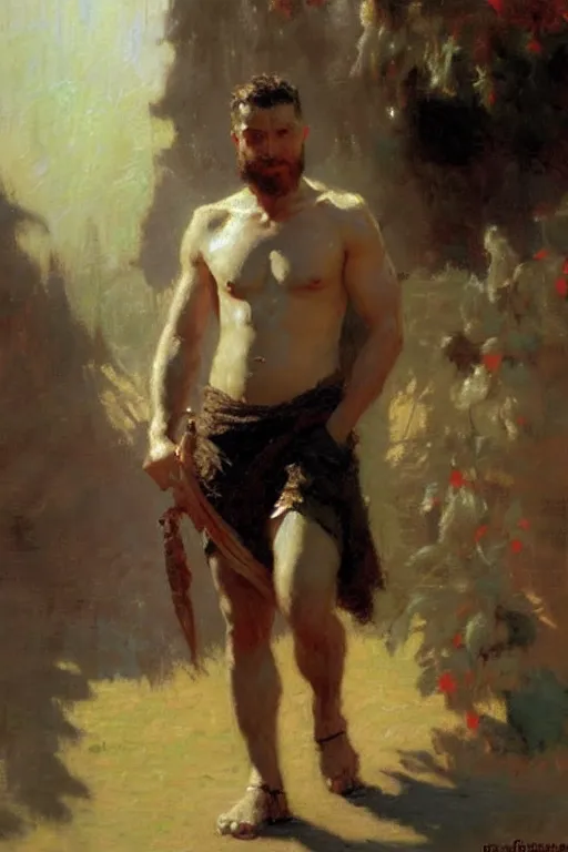 Image similar to Attractive man, painting by Gaston Bussiere, Craig Mullins