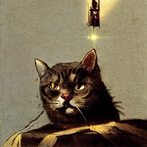 Image similar to a cat shooting laser beams from the eyes, painted by tiepolo