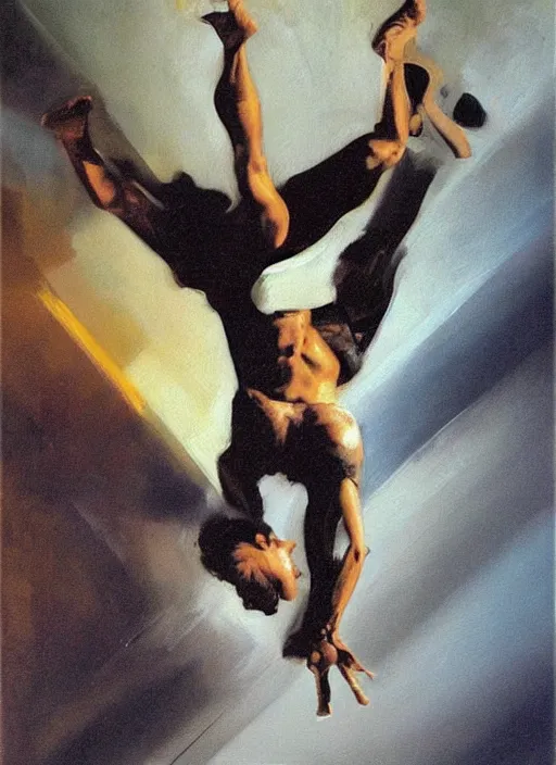 Image similar to pauly shore handstand, painting by phil hale, fransico goya,'action lines '!!!, graphic style, visible brushstrokes, motion blur, blurry, visible paint texture, crisp hd image