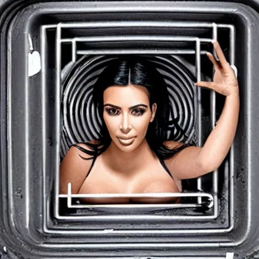 Image similar to photo of kim kardashian trapped inside a sewer grate