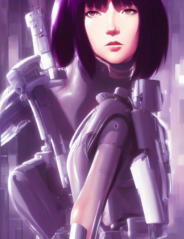 Image similar to a fullbody portrait of motoko kusanagi the major ghost in the shell : : stand alone complex, under repairs, maintenance : : by ilya kuvshinov, rossdraws, artgerm, sola digital arts, anti aliasing, raytracing : :