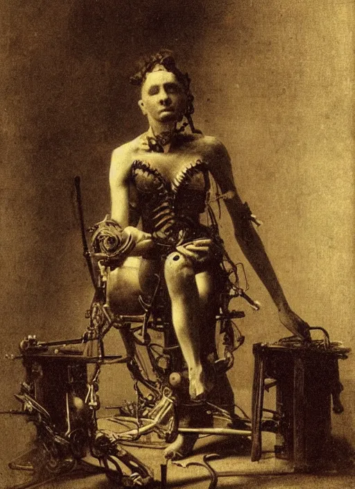 Prompt: portrait of pathetic biomechanical being by benjamin - constant jean - joseph