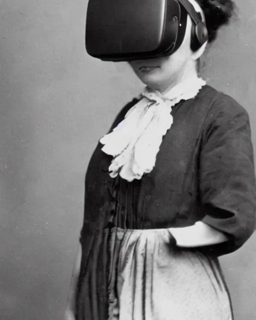 Image similar to 1 9 0 0 s photo of a person wearing a vr virtual reality headset