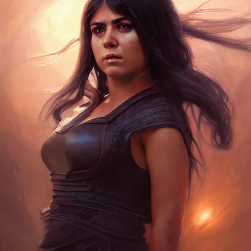 Prompt: digital illustration, portrait of octavia blake is skairipa in the 100 tv show, by artgerm, by krenz cushart, by peter kemp, by ross tran