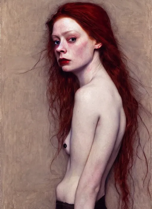 Prompt: danielle dax by jeremy lipking egon schiele gottfried helnwein