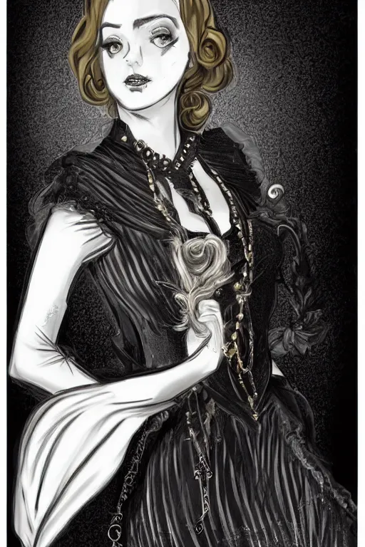 Prompt: Pretty victorian woman in a black shiny dress, fullbody portrait, character concept art