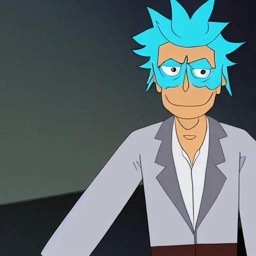 Prompt: Mads Mikkelsen as Rick Sanchez, Animation, flat, close up