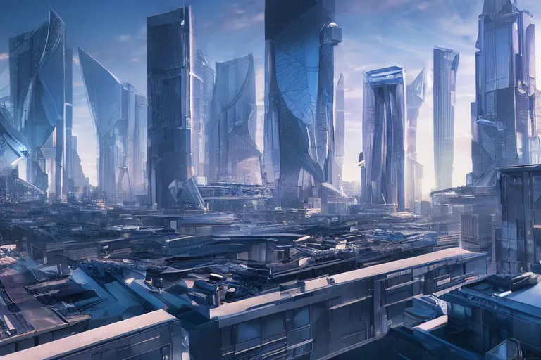 Image similar to rooftop view of a futuristic city highly detailed, photorealistic portrait, bright studio setting, studio lighting, crisp quality and light reflections, unreal engine 5 quality render