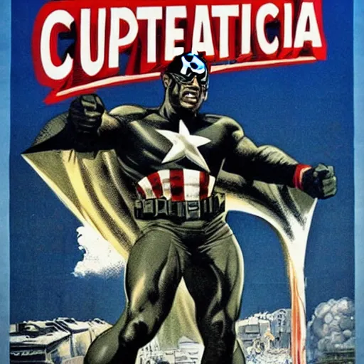 Image similar to black captain america. supersoldier serum wwii american propaganda poster by james gurney