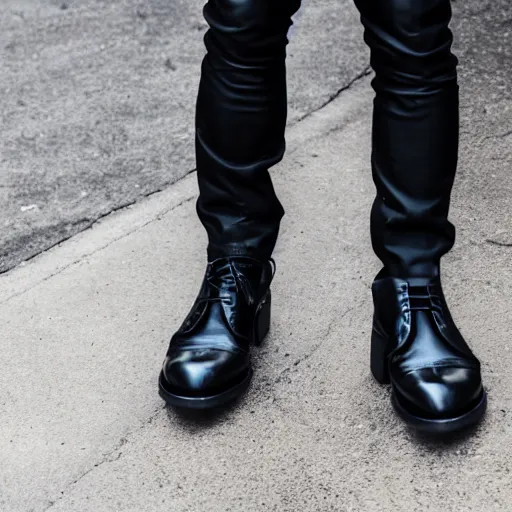 Image similar to man with black pants and black boots standing in a plastic bin of lettuce