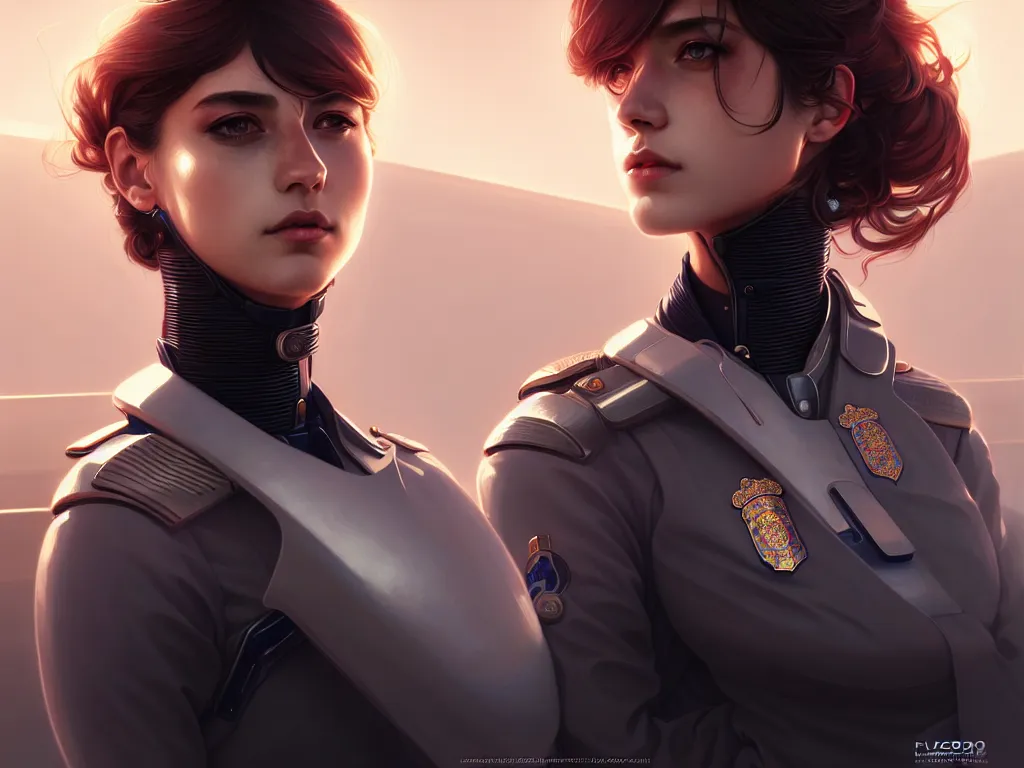 Prompt: portrait futuristic spain police uniform girl, at future neon light rooftop, ssci - fi and fantasy, intricate and very very beautiful and elegant, highly detailed, digital painting, artstation, concept art, smooth and sharp focus, illustration, art by tan zi and ayanamikodon and alphonse mucha and wlop