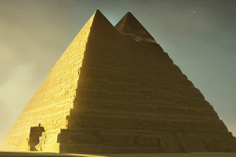 Image similar to the most amazing dream you ever had about pyramid building with forced labors, hyper realistic, ambient lighting, concept art, intricate, hyper detailed, smooth, dynamic volumetric lighting, octane, cinematic