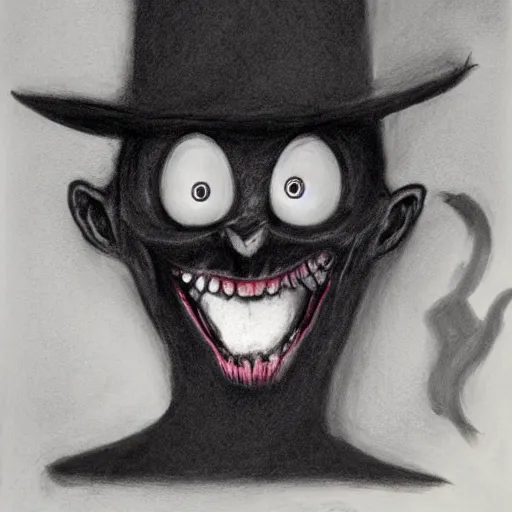 Image similar to horrifying charcoal drawing of the babadook