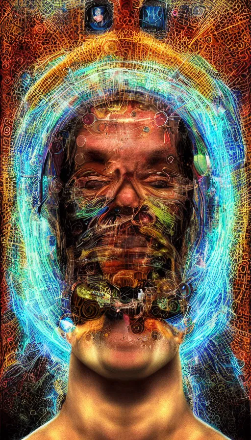 Image similar to portrait of a digital shaman, by esao andrew