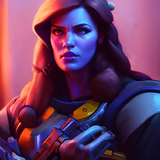 Image similar to a screenshot of arnold schwarzenegger as ana in overwatch, portrait, fantasy, beautiful face, vivid colors, elegant, concept art, sharp focus, digital art, hyper - realistic, 4 k, unreal engine, highly detailed, hd, dramatic lighting by brom, trending on artstation