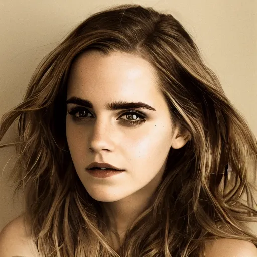 Image similar to a beautiful close - up shot of emma watson, beautiful soft light failling on her face, studio photography by annie leibovitz