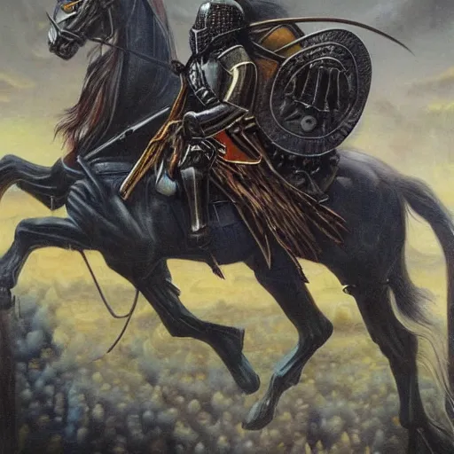 Prompt: knight's untimely demise, dark fantasy, oil painting, high detail