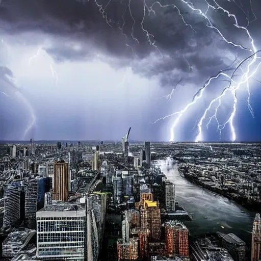 Image similar to a gigantic creature, towering over a city, during a thunderstorm, extreme detail,