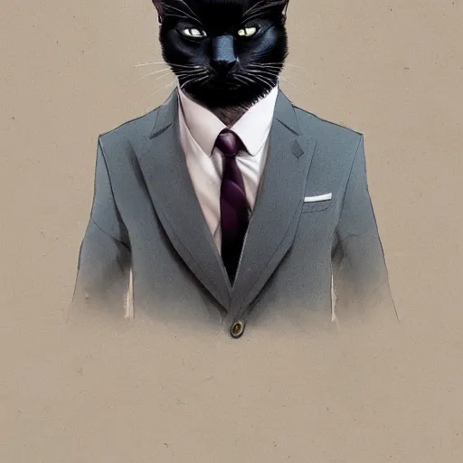 Image similar to cat in suit, manga cover art, detailed color portrait, artstation trending, 8 k, greg rutkowski