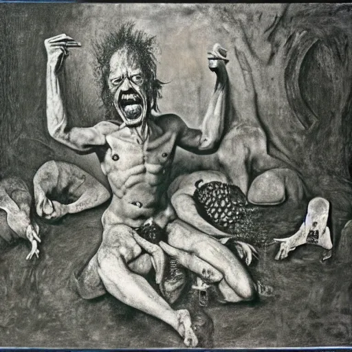 Image similar to 1 9 8 1 distressed kodachrome photo of mephistopheles in the style of jan saudek, heironymus bosch, joel peter witkin, pieter bruegel the elder, gustave dore, annie liebovitz