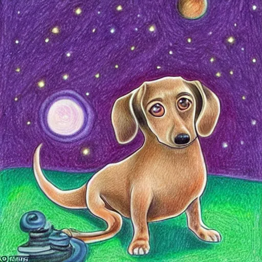 Prompt: 'after life is over it is all over. the universe might not as well not exist after it all ends because you will no longer exist because you will be non-existent for eternity!', a drawing of a dachshund, very interesting.