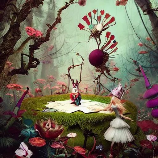 Image similar to alice in wonderland, by ray caesar and vincent callebaut and sandra chevrier and phillipe druillet, trending on artstation hq, deviantart, pinterest, 4 k uhd image