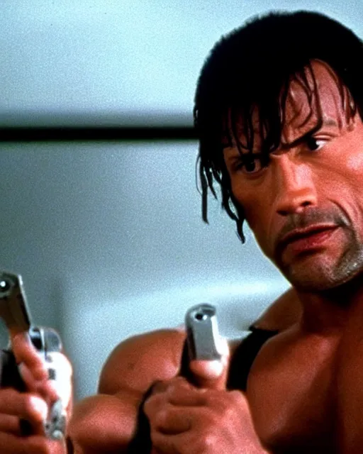 Image similar to Film still close-up shot of Dwayne Johnson in the movie Pulp Fiction. Photographic, photography