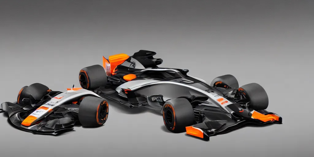 Image similar to hybrid design between McLaren MCL34 F1 car 2021 and Ford Mustang GT 2021. No background, concept art style.