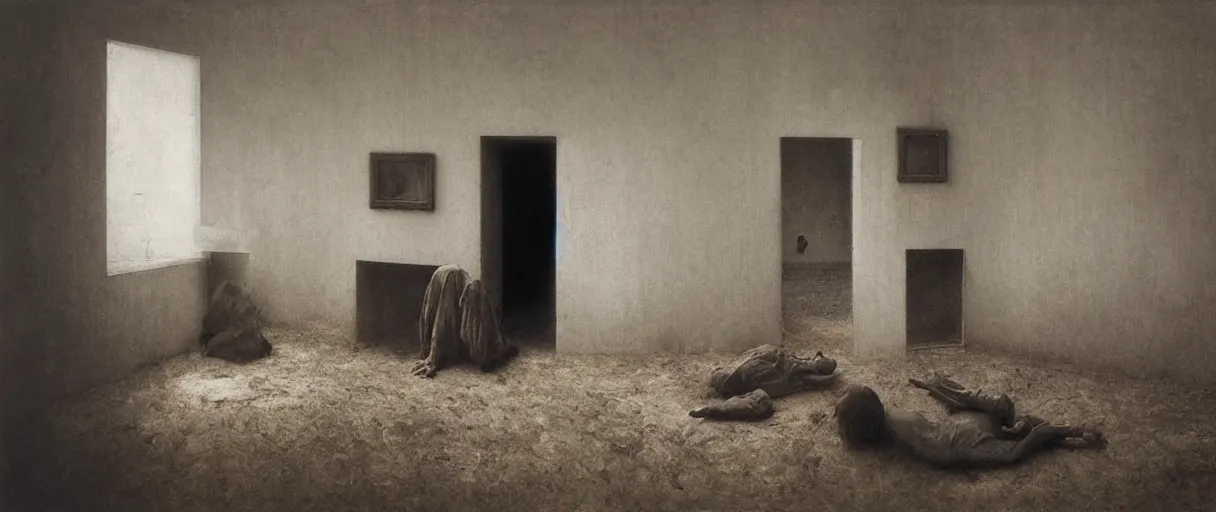 Prompt: a bedroom inhabited by various parts of a man, portrait photography by zdzislaw beksinski