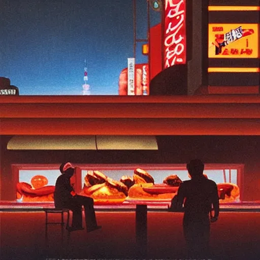 Prompt: movie poster of giant hotdog destroying a futuristic tokyo at night in the style of soviet realist paintings