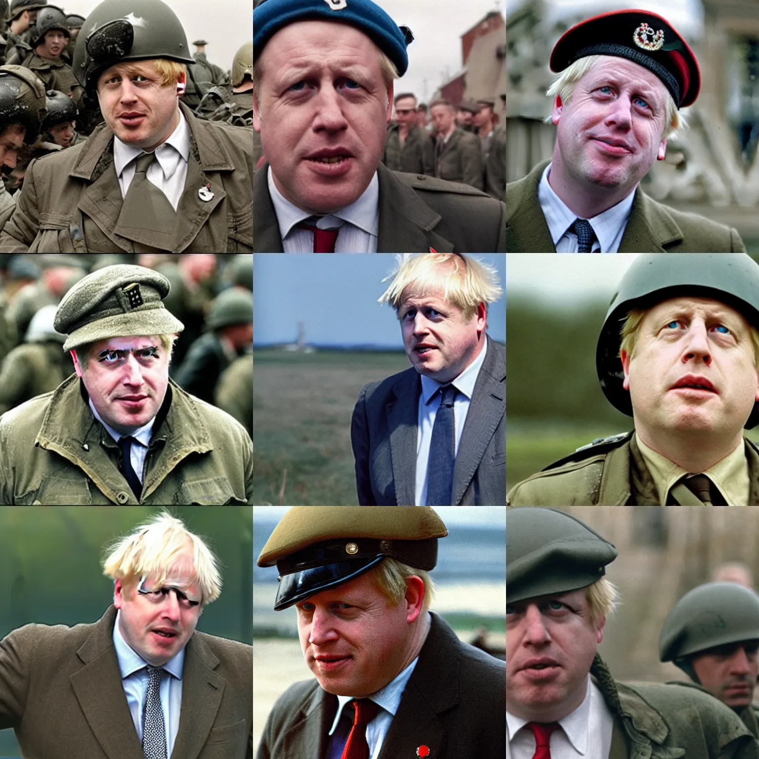 Prompt: Boris Johnson in Saving Private Ryan film still from Saving Private Ryan