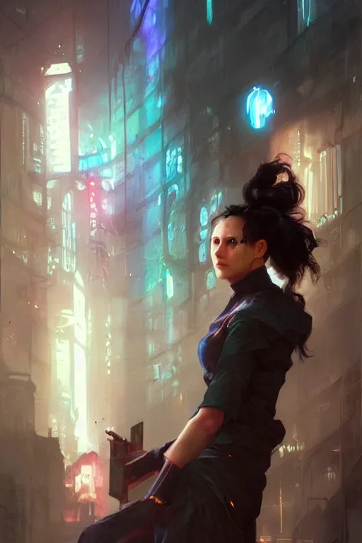 Prompt: Harry Potter in cyberpunk, implants, neon lighting, digital art from artstation by Ruan Jia and Mandy Jurgens and Artgerm and william-adolphe bouguereau and Greg Rutkowski