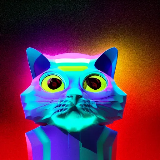 Prompt: 3d rainbow cat character by Beeple, front view