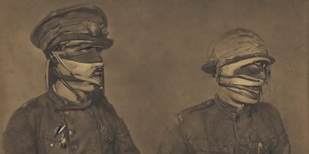 Prompt: portrait of a blindfolded soldier