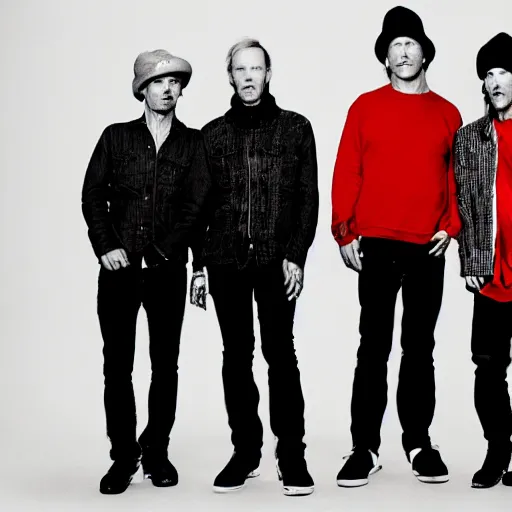 Prompt: red hot chilli peppers recording bssm album, highly detailed, sharp focus, backlit, elegant