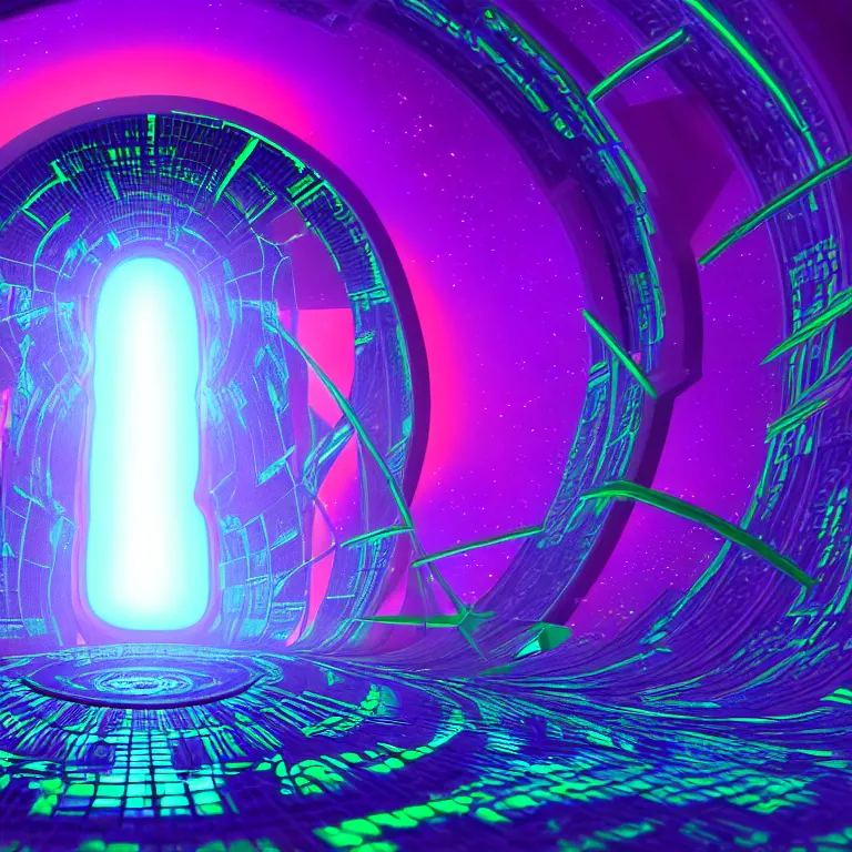 Prompt: 3 d sci - fi cgartist rendering of the vast pulsating interdimensional fractal space portal at the psychedelic vaporwave event horizon directed by col price, trending on artstation
