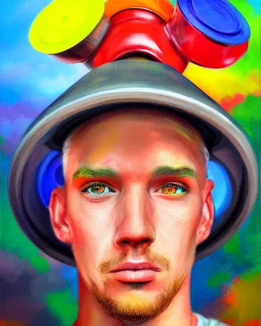 Prompt: colorful painting of a man with a propeller - cap and blonde hair, matte painting, trending on art station, ultra - detailed, hq