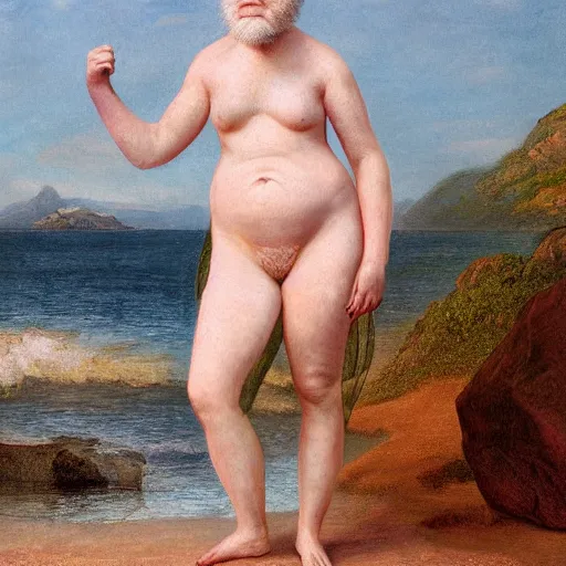 Prompt: charles darwin in a women's bikini realistic 8 k hdr photograph