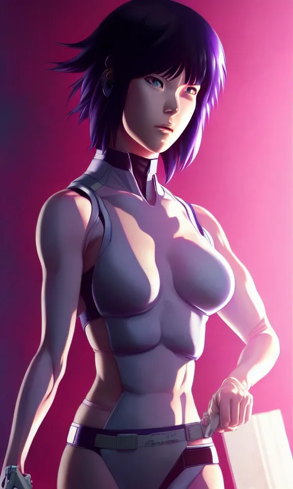 Image similar to a fullbody portrait of motoko kusanagi the major ghost in the shell : : stand alone complex, under repairs, maintenance : : by ilya kuvshinov, rossdraws, artgerm, sola digital arts, anti aliasing, raytracing : :