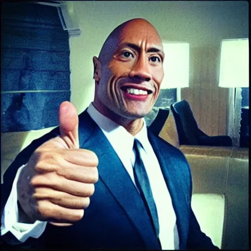 Image similar to the rock doing a selfie giving a thumbs up.