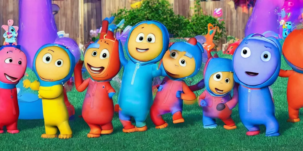 Prompt: the backyardigans dancing in rave party