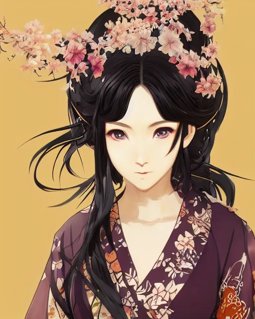 Image similar to A professional anime portrait of Ssunbiki as a beautiful woman wearing a kimono from Skyrim, by Stanley Artgerm Lau, WLOP, Rossdraws, James Jean, Andrei Riabovitchev, Marc Simonetti, and Sakimichan, highly detailed, ultra detailed, golden hour, trending on artstation, cgstudio
