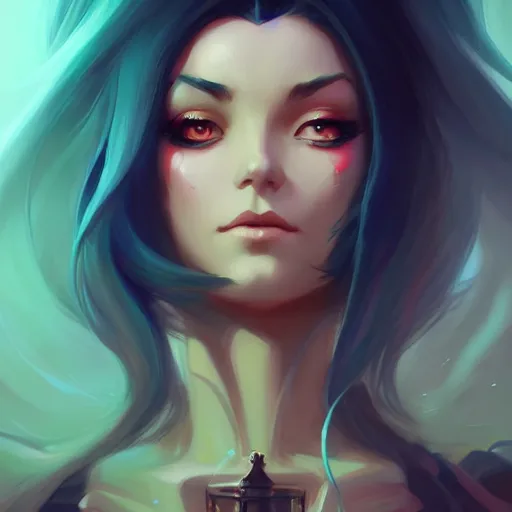 Image similar to a beautiful portrait of a beautiful elvira, concept art by pete mohrbacher and guweiz and ilya kuvshinov, digital art, highly detailed, intricate, sharp focus, trending on artstation hq, deviantart, unreal engine 5, 4 k uhd image